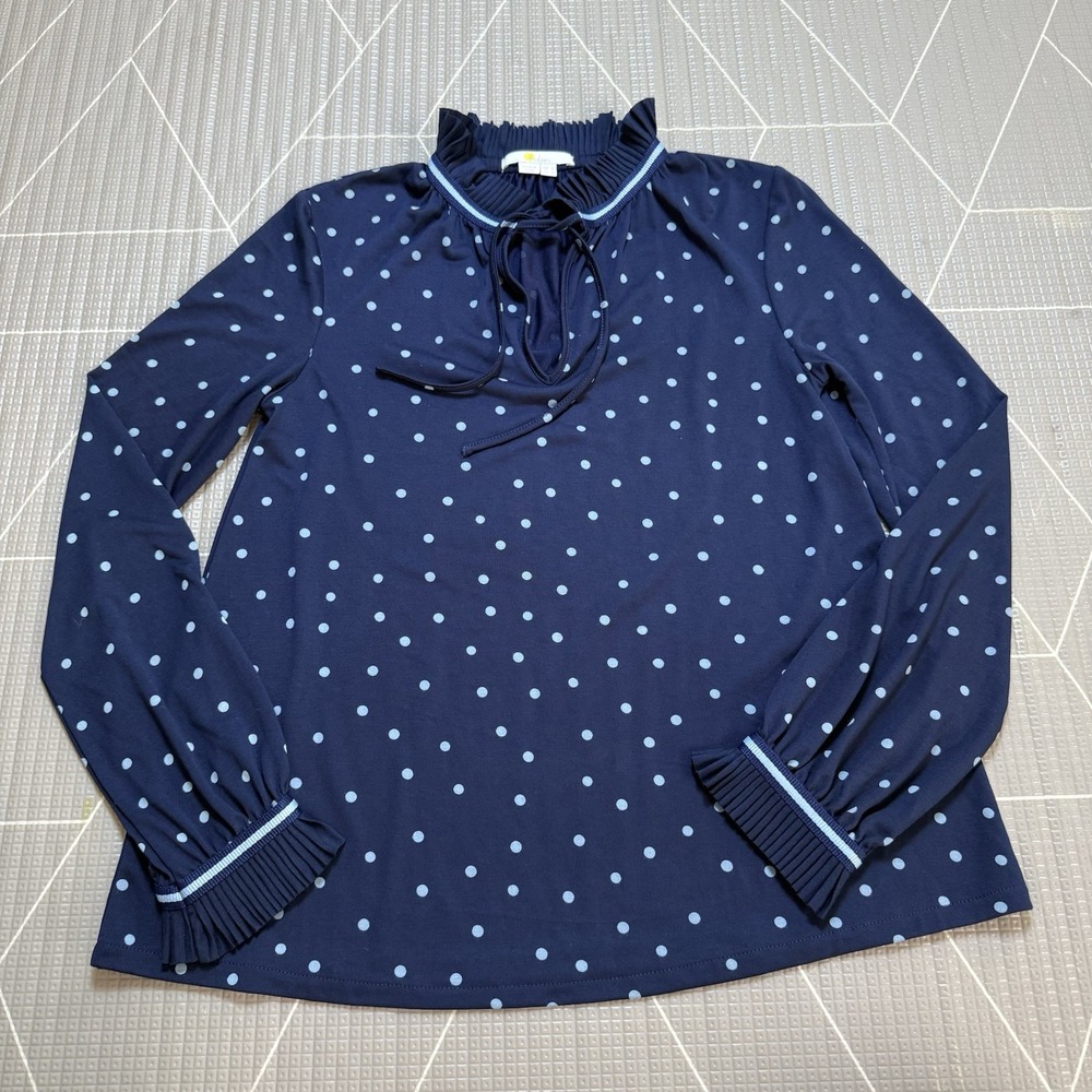 Boden Bronwyn Jersey Knit Top Ruffle Light Blue/Navy Polka Dot UK 6 US 2